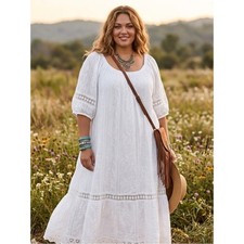 Karen Kane Plus Size White Eyelet Embroidered Boho Peasant Dress 2X Cottagecore