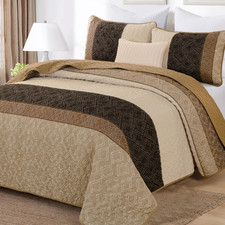 Boho King Size Quilt Set,Striped Plaid Bedspread Coverlet Set,Light Brown Beddin