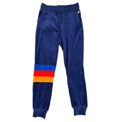 C&C California Velour Joggers Womens M Blue Rainbow Stripe Retro Lounge Pants - Image 1 of 4