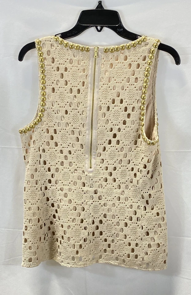 Top Trina Turk para mujer beige ganchillo ojales dorado tachuelas sin mangas talla S Foto 2 de 4