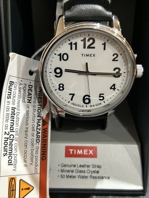 Timex Easy Reader 35mm Silver-Tone Case with White Dial and Black Leather Strap