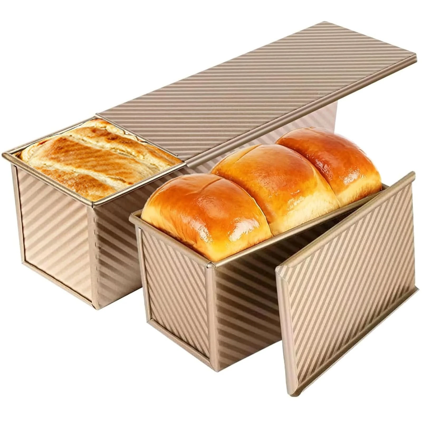 Pullman Loaf Pan with Lid - 2 Pack 2.2LB & 1LB Aluminized Steel Nonstick Brea...