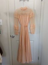 Vintage 1970s Peach Maxi Lace Gown