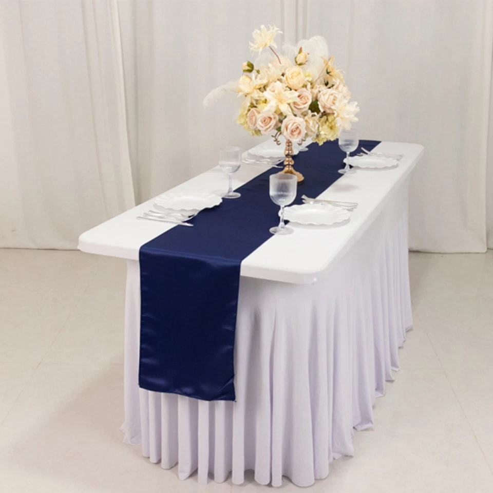 Navy Blue SATIN 12x108" Table RUNNER Lustrous Wedding Party Catering Dinner - Image 4 of 4
