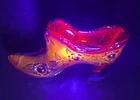 Vintage FENTON Ruby IRIDESCENT Carnival Glass Slipper Shoe - GLOWS -- #1