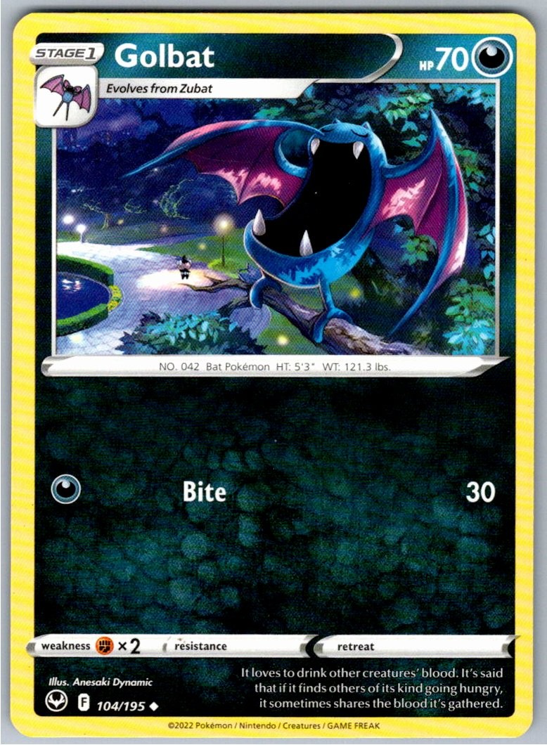 Pokemon Golbat Darkness 104/195 SWSH12: Silver Tempest Uncommon NM