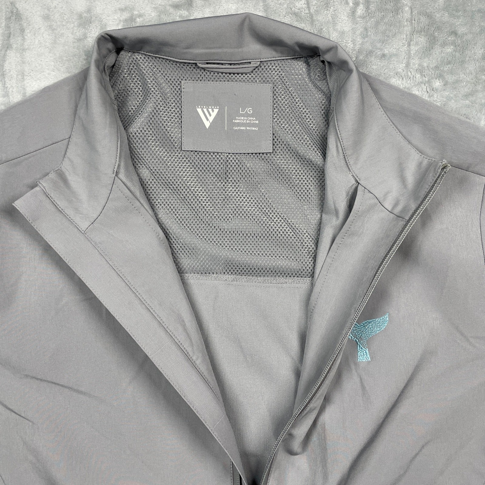 Levelwear Mens Gray Whale Gin Logo Lightweight Zip Up Vented Activewear Jacket L