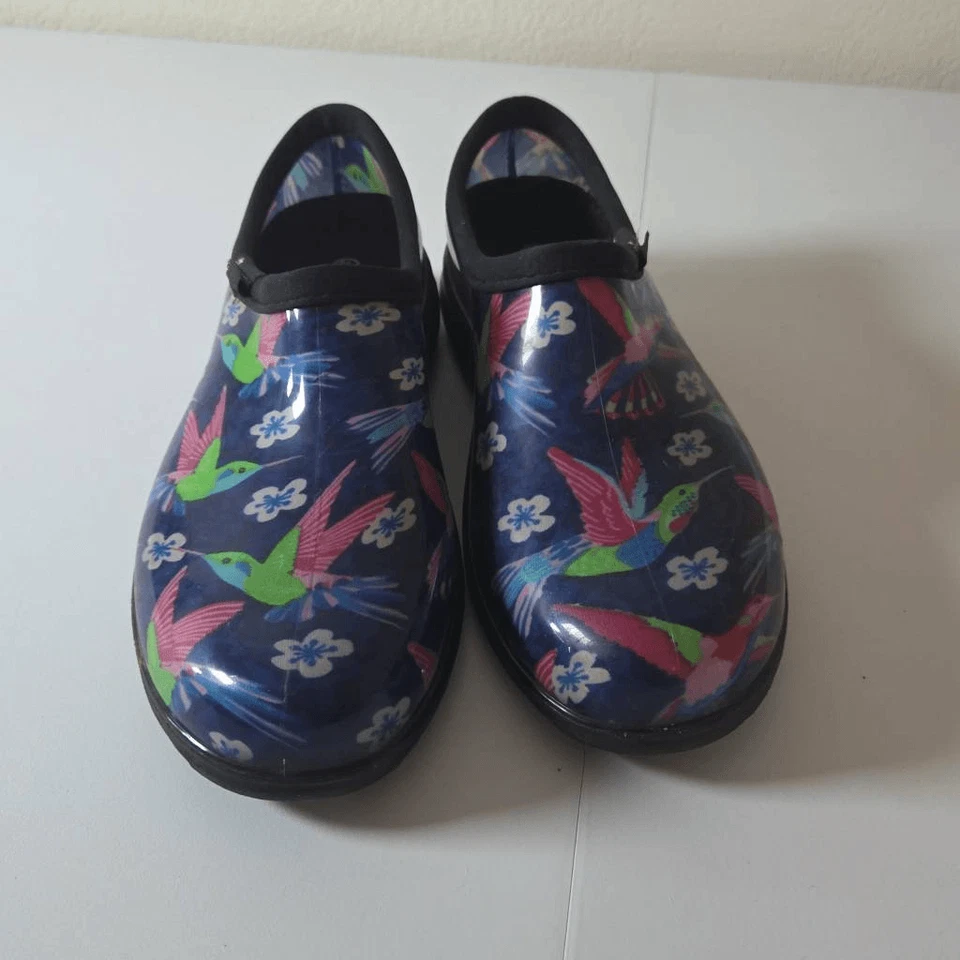 Sloggers Women's Hummingbird Waterproof Rain And Garden Clogs Shoes Blue Pink 10 - Image 2 of 4