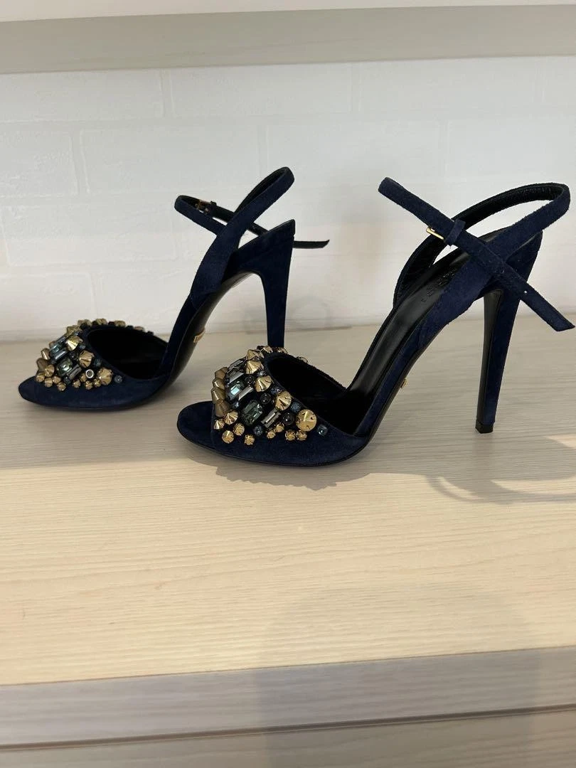 Gucci Authentique Sandales Chaussures Mule Talon Noir Stiletto Bijou Femme Taille 36 US6