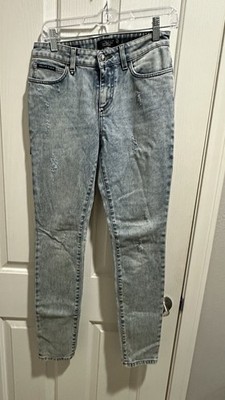 Philipp Plein Women's Blue Light Wash Slim Skinny Denim Jeans Logo Size 27