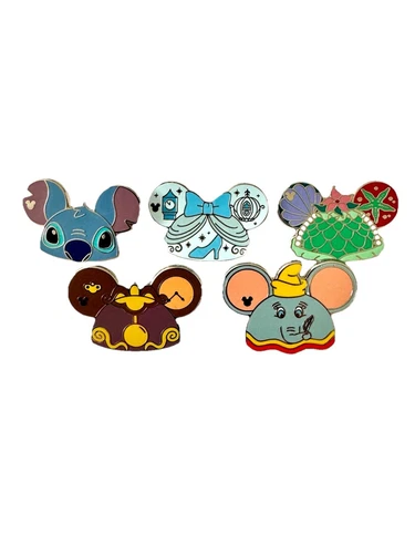2024 Hidden Disney WDW Ear Hat 5 Pin Set Ariel Stitch Dumbo Cinderella HTF