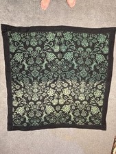 Vintage Textile Tapestry - Black & Green Jacquard Woven Fabric Wall Hanging