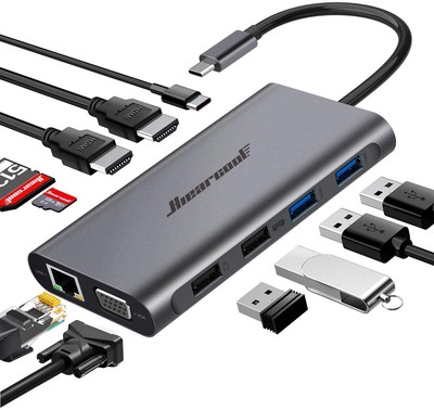 USB C Hub, USB-C Laptop Docking Station, 11IN1 Triple Display Type C Adapter ...