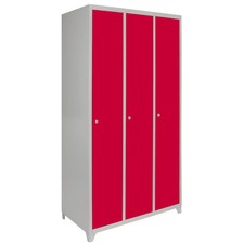 3 Door Wide Steel Storage Lockers, Red & Grey Metal Lockable