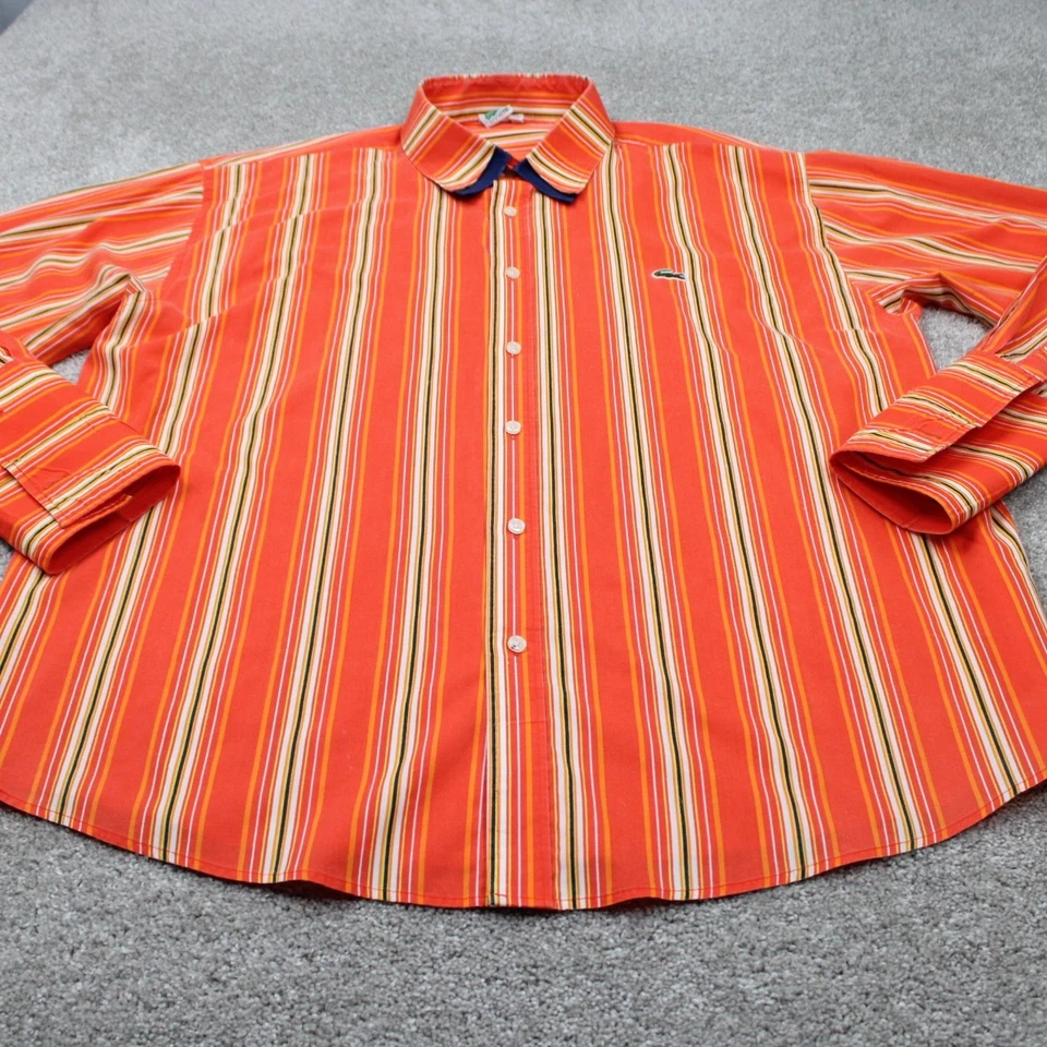 Camisa Lacoste Hombre 4XL 4X Naranja/Amarillo Doble Cuello Puño Francés L/S Poliéster/Algodón Foto 2 de 4