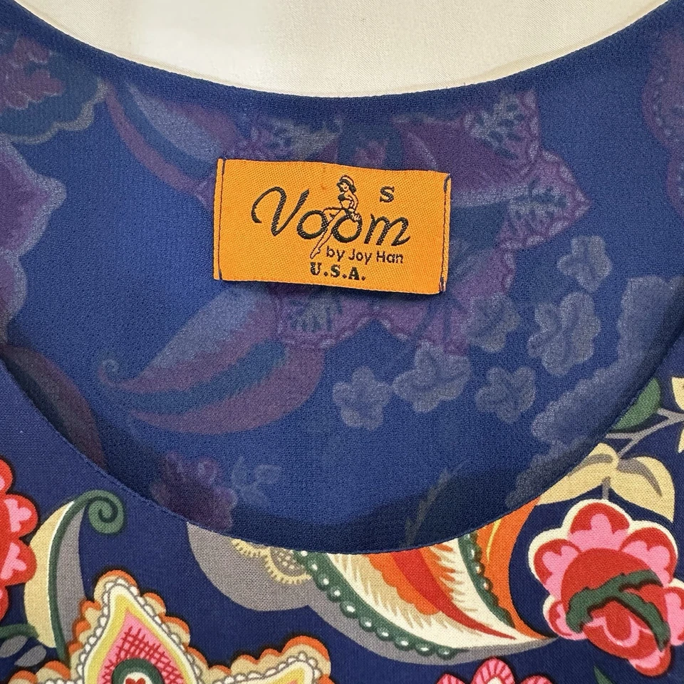 Voom By Joy Han Women’s S Boho Mini Dress Vibrant Blue Floral Fringe Sleeves - Image 2 of 4