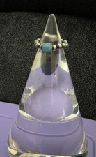 Southwestern Desert 4mm Pearl And Kingman Turquoise Stretch Ring SS 925 - Sz 7-8