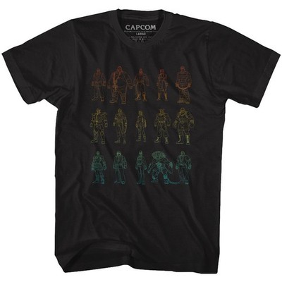 Street Fighter Outlines T-Shirt Kurzarm Herren Crew Neck Baumwolle Schwarz