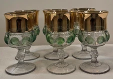EAPG Adams US Glass XLCR Excelsior Kings Crown Flash Green Thumbprint Goblet X6