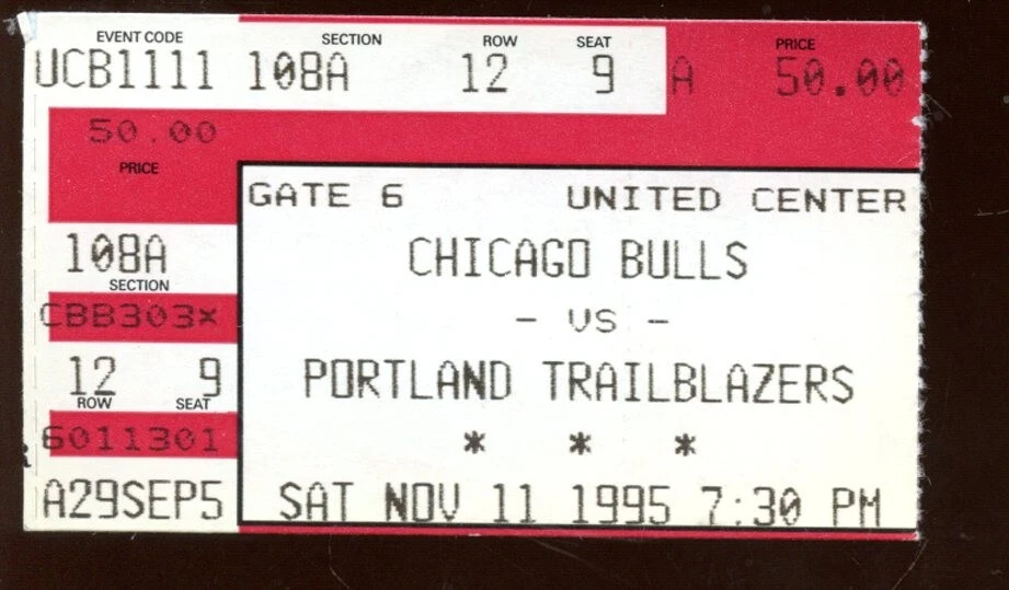 シカゴ・ブルズ　チケット半券　1995年 Basketball Chicago Bulls 1995 Vintage Sports Ticket Stubs for sale