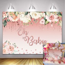 Oh Baby Theme Party Background Watercolor Flower Glitter Baby Shower Backdrop