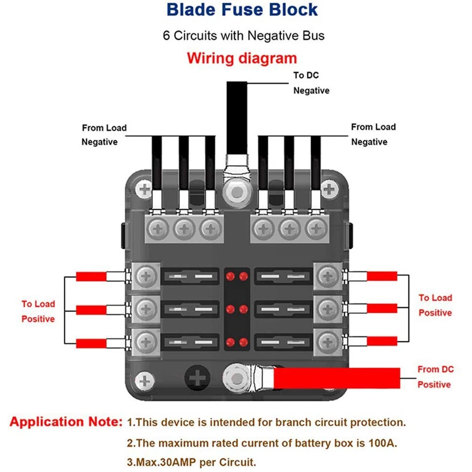 6-Way 12V/32V Auto Marine Car Power Distribution Blade Fuse Holder Box Block US☆ - Image 3 of 4