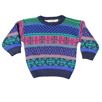 Esprit Kids Vintage Sweater 80s Geometric Pattern Size Small Knit