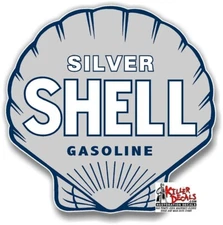 (SHELL-31) 12" SILVER SHELL GAS STATION GASOLINE DECAL PUMP STICKER