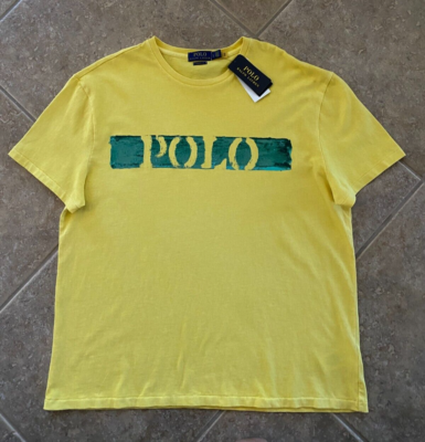 Polo Ralph Lauren T Shirt Mens XXL Yellow w/Green Abstract Polo 