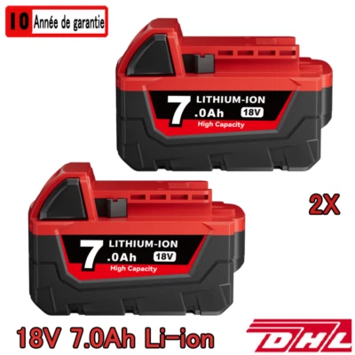 POUR MILWAUKEE 2x pour batterie Milwaukee M18 M18B5 18V XC 7,0Ah Li-Ion 48-11-1860 48-11-1852
