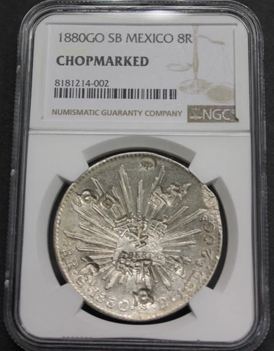 1880 GO GUANAJUATO 8 REALES NGC CHOPMARKED MEXICO ASSAYER SB SILVER COIN