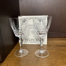 W.M. Dalton 2 Wine Glass Goblets 24% Lead Crystal Cherbourg No 2 Box VTG France