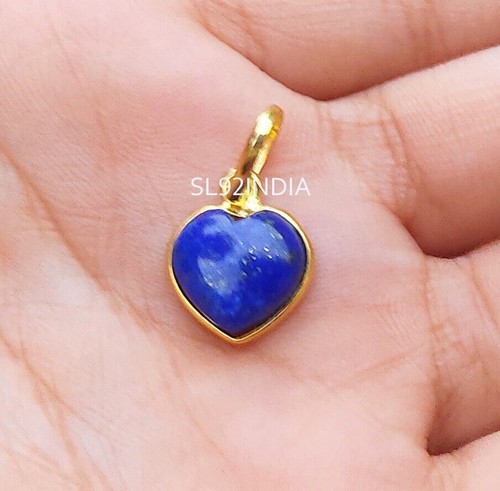 Collar con dije de corazón de oro lapislázuli, colgante de oro amarillo de... - Imagen 2 de 3