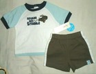Baby Boy Carters 2Pc T-Shirt Shorts Brown Blue White Set Sz 6 Mths Summer Fun — photo 1