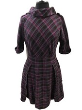 Marc By Marc Jacobs Wool Purple Plaid Dress Cowl Neck Buttons 3/4 Sleeve Size 8