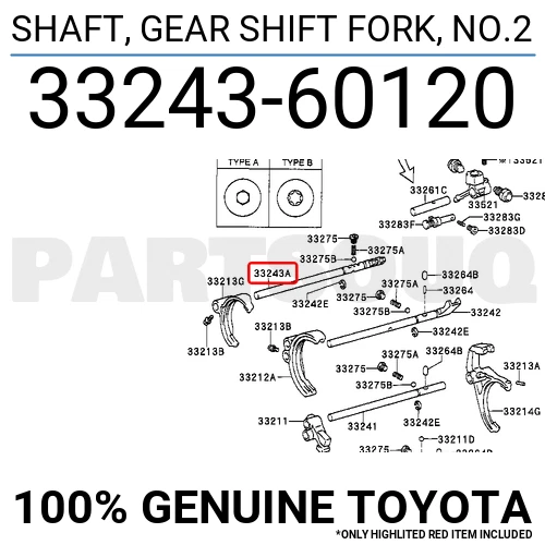 3324360120 Genuine Toyota SHAFT, GEAR SHIFT FORK, NO.2 33243-60120 