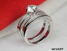 2.03CTW Round Cut Antique Style Ladies 925 Silver Engagement Wedding Ring Set