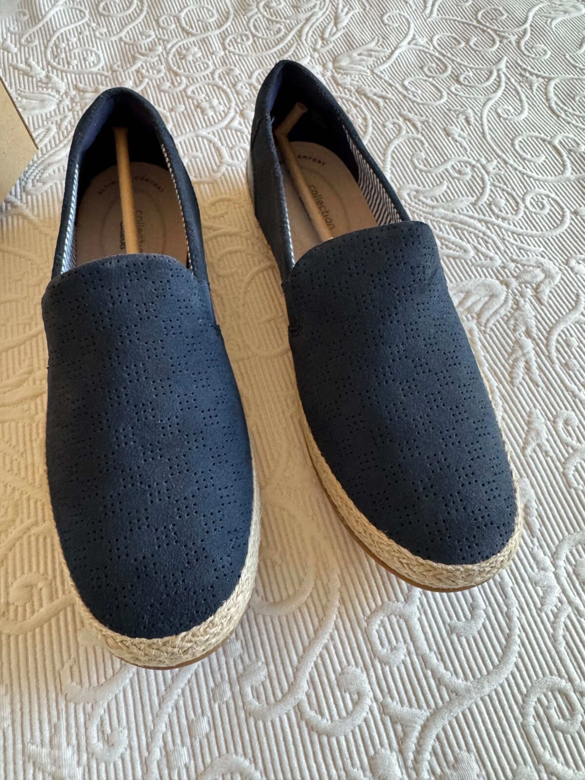 Mocassini donna Clarks Danelly Rae blu scamosciati slip on espadrillas taglia US 9 5 M