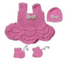 Vestito fatto a mano lana frock cum maglione maglia uncinetto lana per bambina rosa