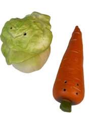 Vtg Lipper & Mann Salt Pepper Shakers Carrot Lettuce Vegetables Ceramic Produce