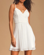 NWT Lulus Sweet Emotions White Crochet Lace Skater Dress Women's Sz S