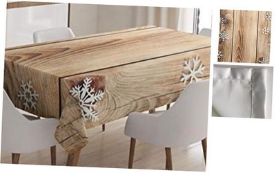  Christmas Tablecloth, Rustic Wooden Planks Texture 60'' X 84'' Brown and White