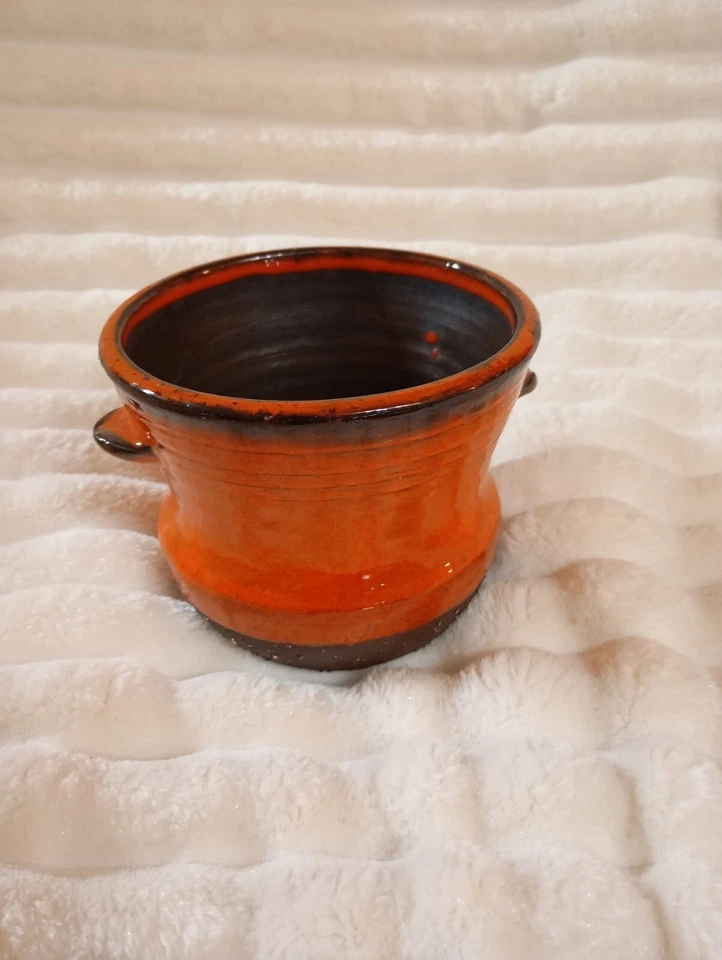 Umtopf/ Blumentopf aus Ton, Orange- Braun, Vintage 70er Jahre - Bild 2 von 3