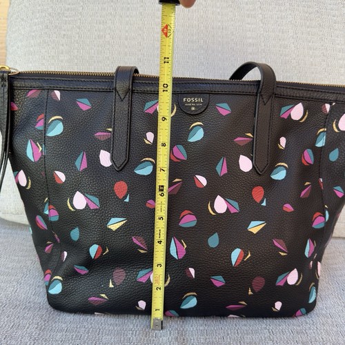 FOSSIL Sydney Black Leather Geometric Large Tote Handbag Shoulder Bag Purse - Picture 3 of 16