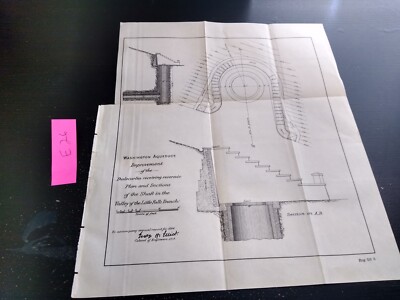 1894 Washington Aqueduct Valley Little Falls Engineer Foldout Sketch Map Diagram