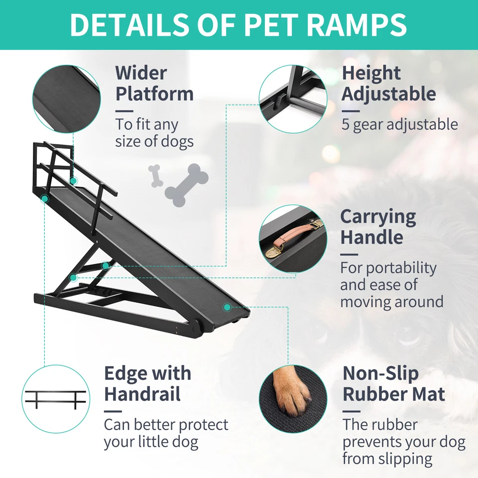 Dog Ramp 4/5 Position Adjustable Pet Ramp for All Dog and Cat With Side Rails - Image 3 of 4