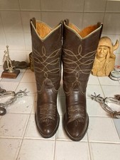 NOCONA BROWN Leather Cowboy Boots Sz 7.5 D VINTAGE MADE IN USA