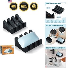 Silicone Soap Dish Holder for Shower Bathroom Self Draining Tidy Cleaning Bla...