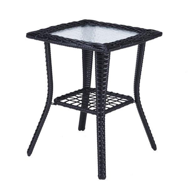 Black Wicker Small Side Table 18 x 18x 22.6 in Outdoor Patio End Table W/ Ripple