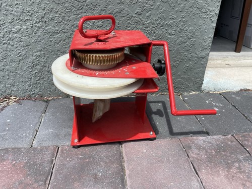 Heavy Duty Hand Crank Manual Winch - Red Steel Frame with Large Nylon Pulley